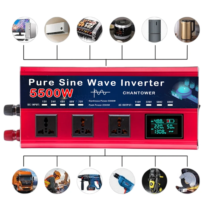 5500W 5000W Pure Sine Wave Inverter DC 12v/24v/48v/60v/72v To AC 110v/220v Voltage Converter Car Solar Power Inverter