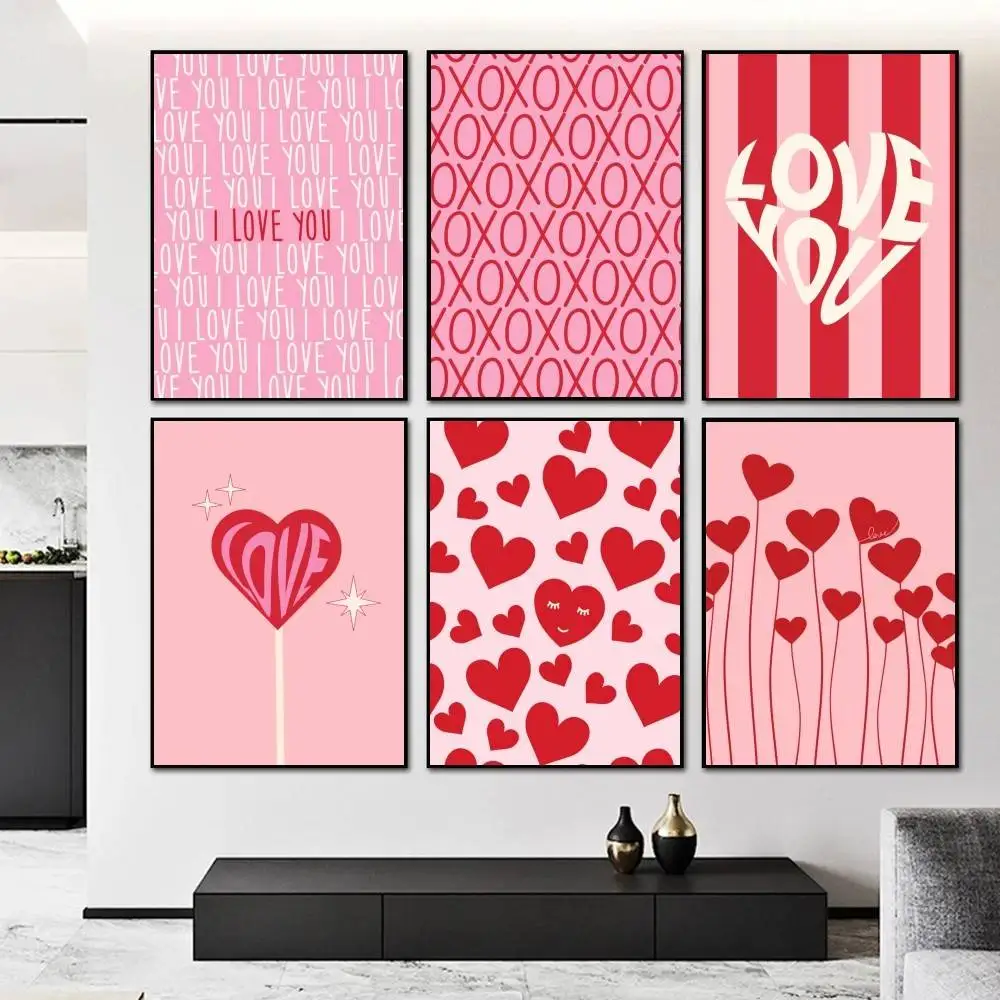 Valentines Day Pink Romantic Loving Heart   Poster and Prints Wall Art Pictures for Modern Bedroom Game Room Home Decor
