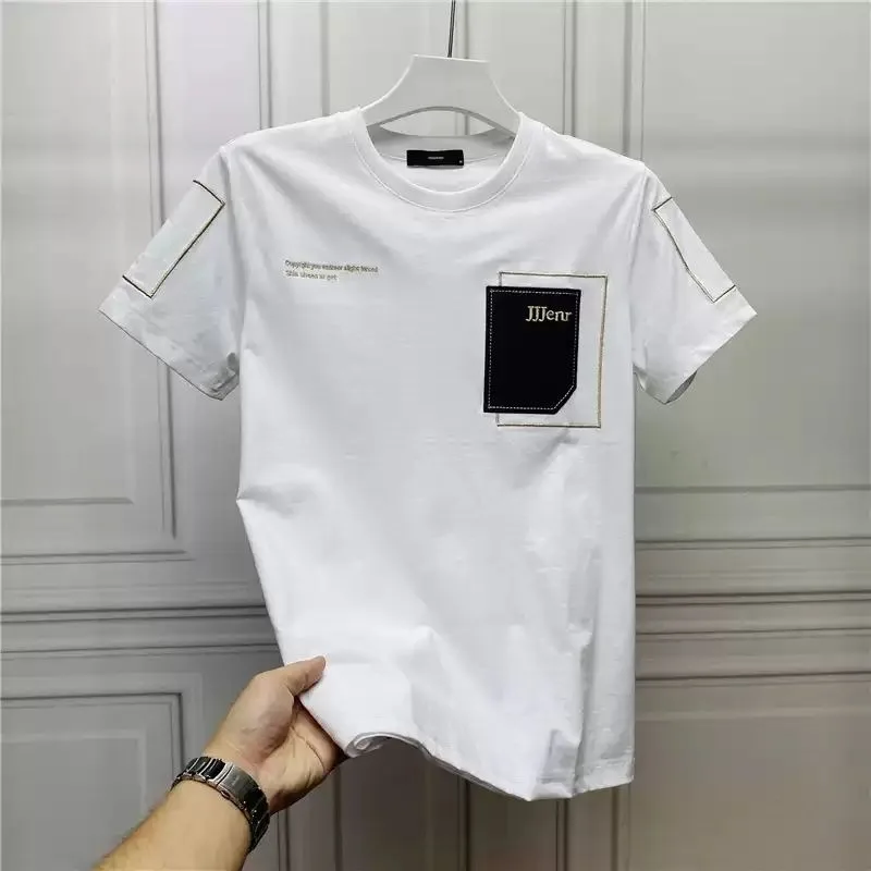 Summer New Style Pure Cotton Short Sleeve Men\'s Trendy Brand Ins Trendy Embroidered Clothes Half Sleeve Round Neck T-Shirt