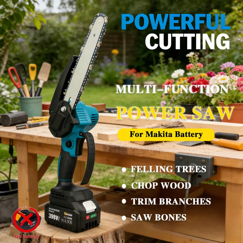 

1700RPM 6 Inch Mini Li Ion Electric Chainsaw One Hand Portable Tree Wood Cutter Pruning Garden Power Tool for 18V Makita Battery