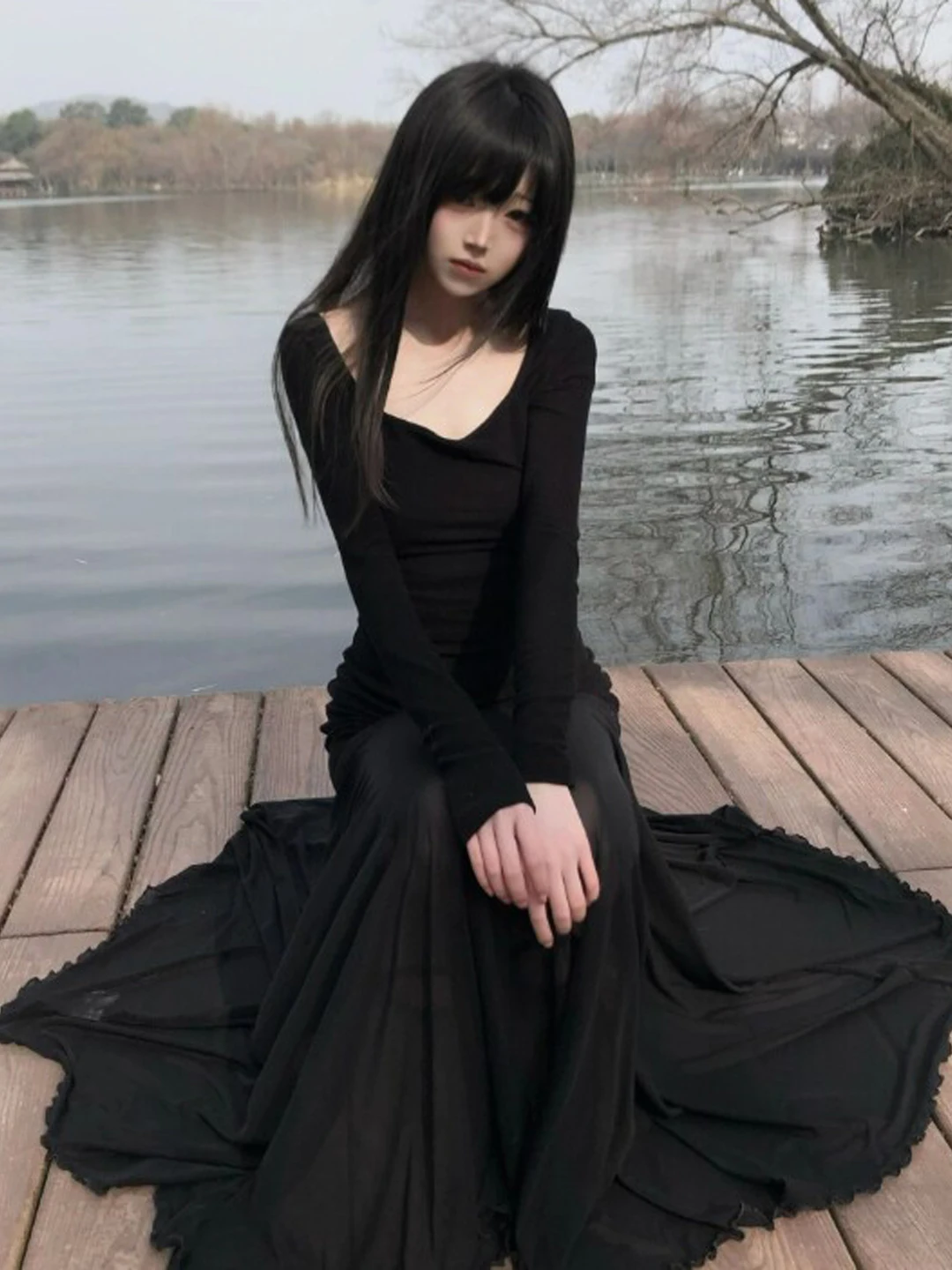 

Элегантное черное облегающее длинное платье Hebe Style: уникальный дизайн, модная новинка Весна 2026 для женщин