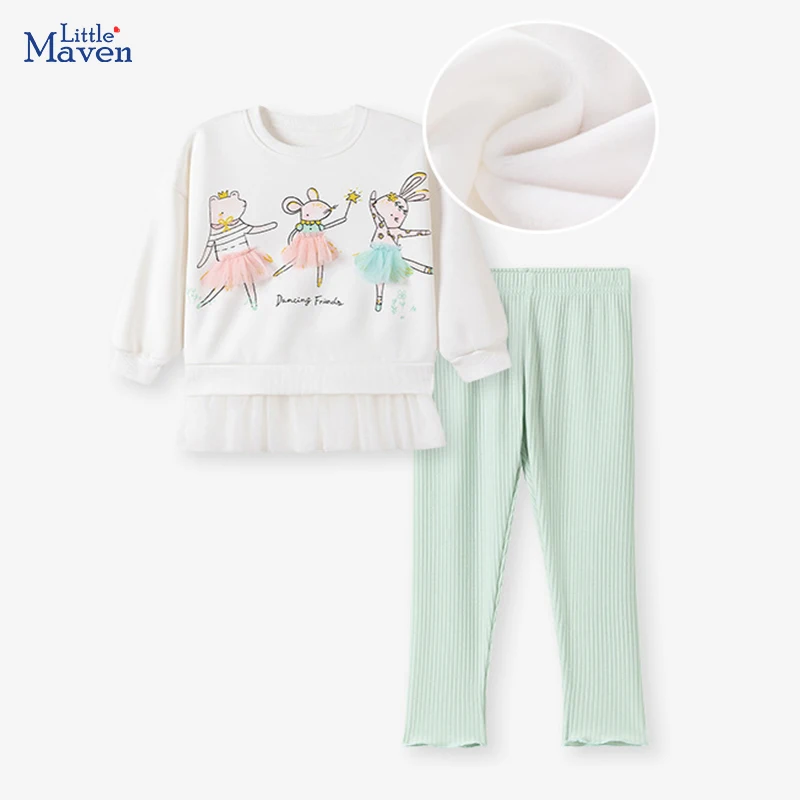 

Little maven 2022, осенняя одежда для детей, детская одежда, хлопковые плюшевые свитшоты с рисунком мыши для маленьких девочек + штаны, комплекты