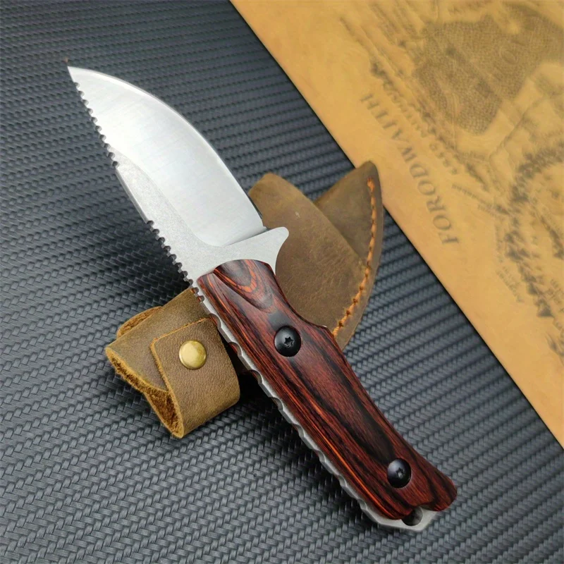 Fixed Blade Knife BM 15017 Drop Point Blade Wood Handles Hunting Camping Survival Self-defense Tactical EDC with Boltaron Sheath