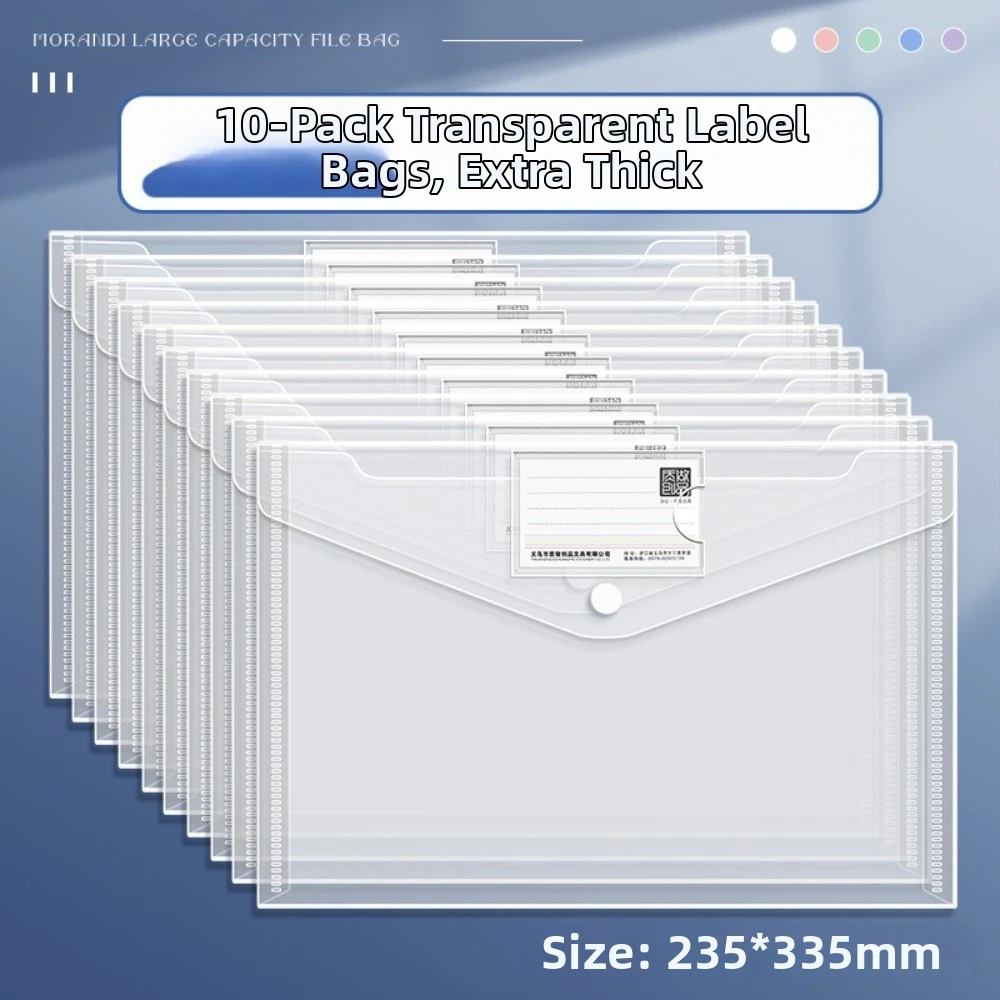 10 Pcs Clear A4 File Folders Large Capacity Storage Bag Document Pouch Plastic Durable Document Bag Office, Home Organization view 2
