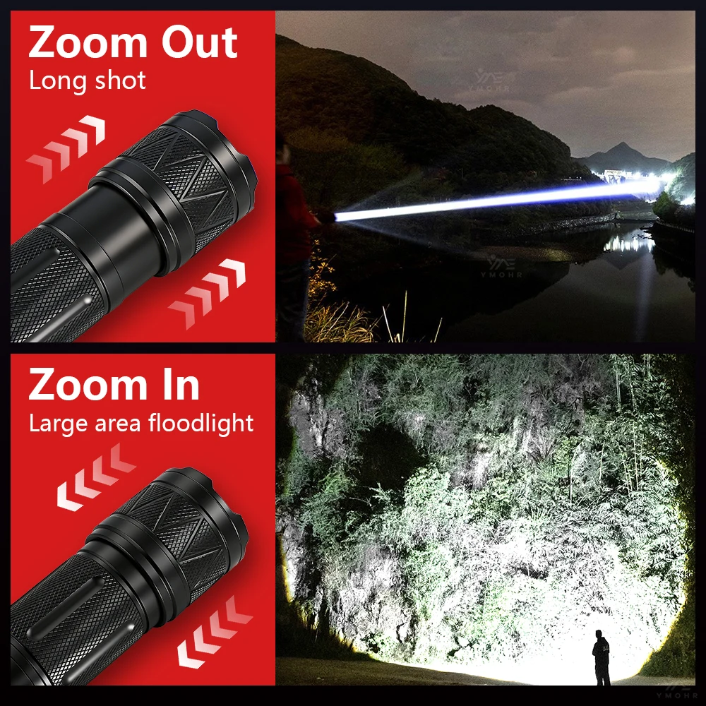 GRCKT New Upgraded Flashlight High Power Waterproof Rechargeable Zoomable Torch Work Light Tactical Torch with Display Light