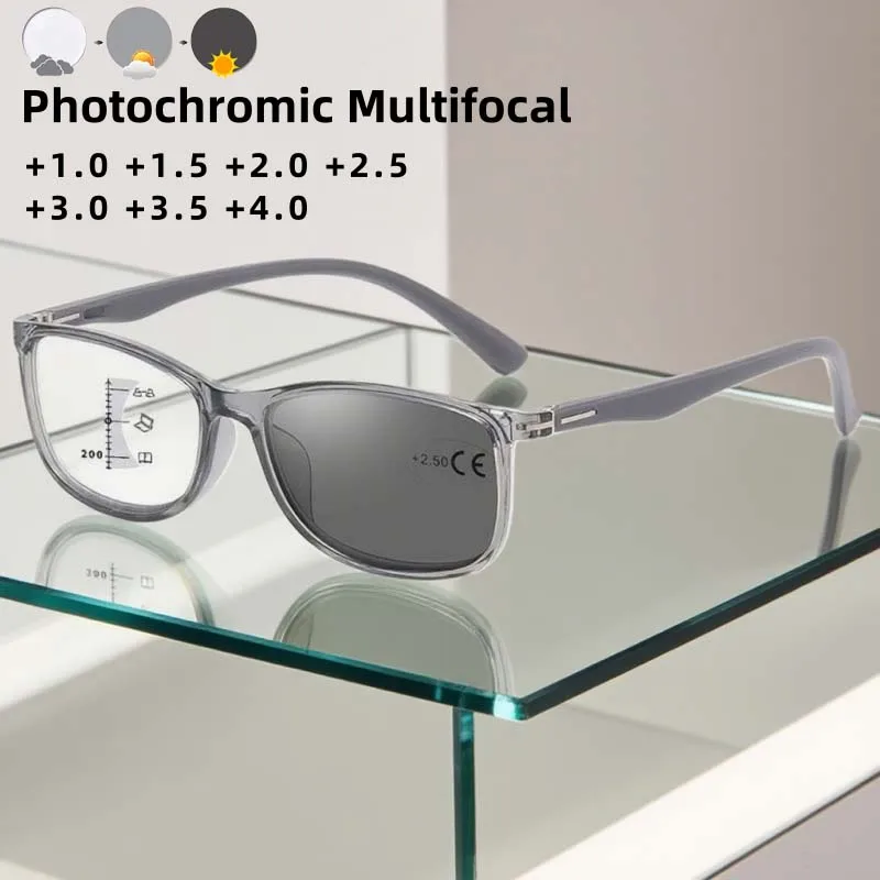 

New Photochromic Multifocal Presbyopia Glasses Fashionable Multi-color Blue Light Blocking and Eye Protection Diopter To +4.0