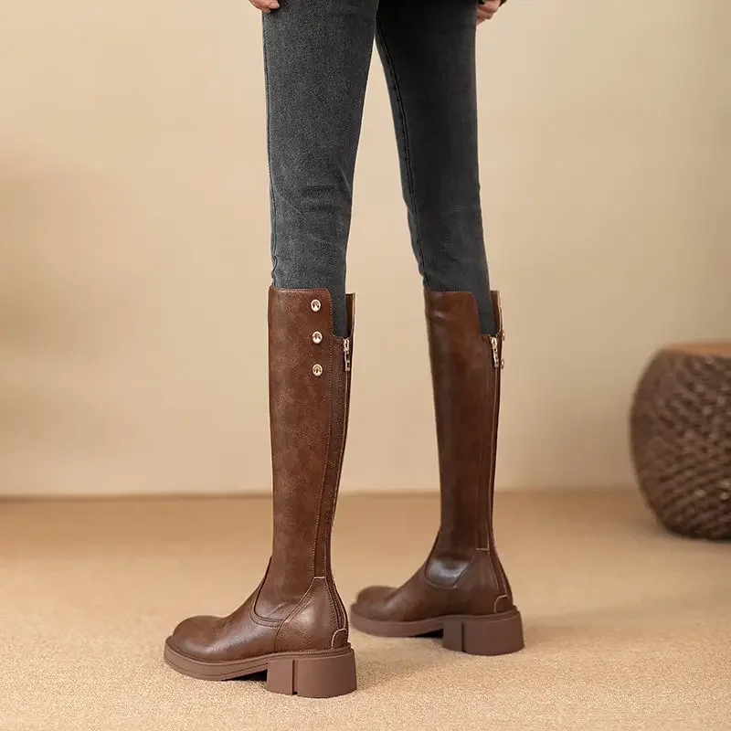 الخريف الشتاء منتصف كعب السيدات الركبة عالية رمح أحذية مقاوم للماء بولي Fashion موضة 2025 التمهيد مصمم العمل الفاخر المرأة أحذية طويلة #2