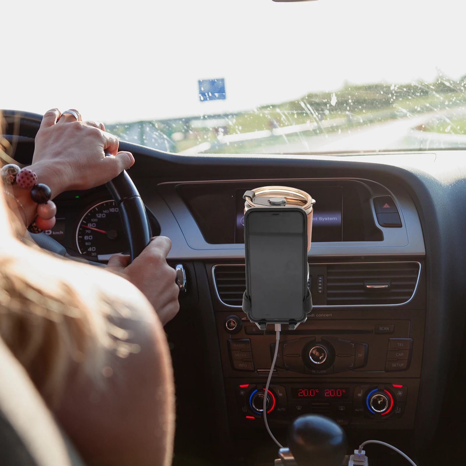 

Car Cup Holder Phone Mount For Vehicle Air Outlet Durable Drink Storage Can Bottle Anti Skid Multi Function Mobile Navigation