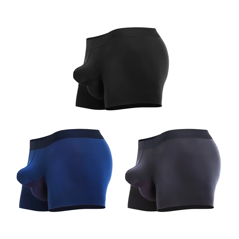 

3 шт. Мужское нижнее белье, мужские брюки на плоской подошве с разделенными пулями, нижний стиль, дышащий ледяной шелк, поддержка мошонки