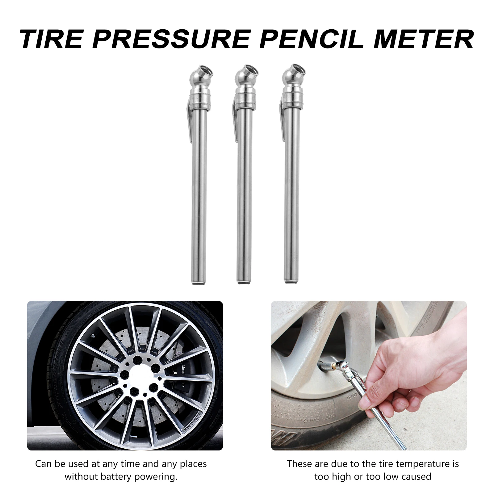 

3pcs Pressure Pencil Pocket Size Steel Connection Precise Air Gauge For Car Tire Pressure Pen Portable Mechanical