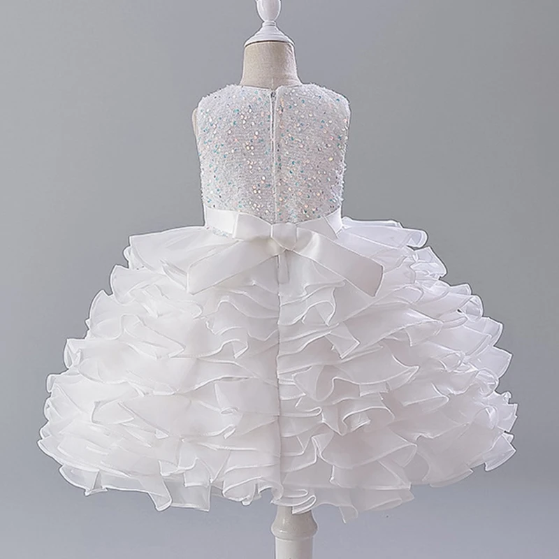 Princess Girls Sequin Layered Puffy Party Dresses Baby Kids High Quality Elegant Wedding Flower Girl Ball Gown Dress  Clothing