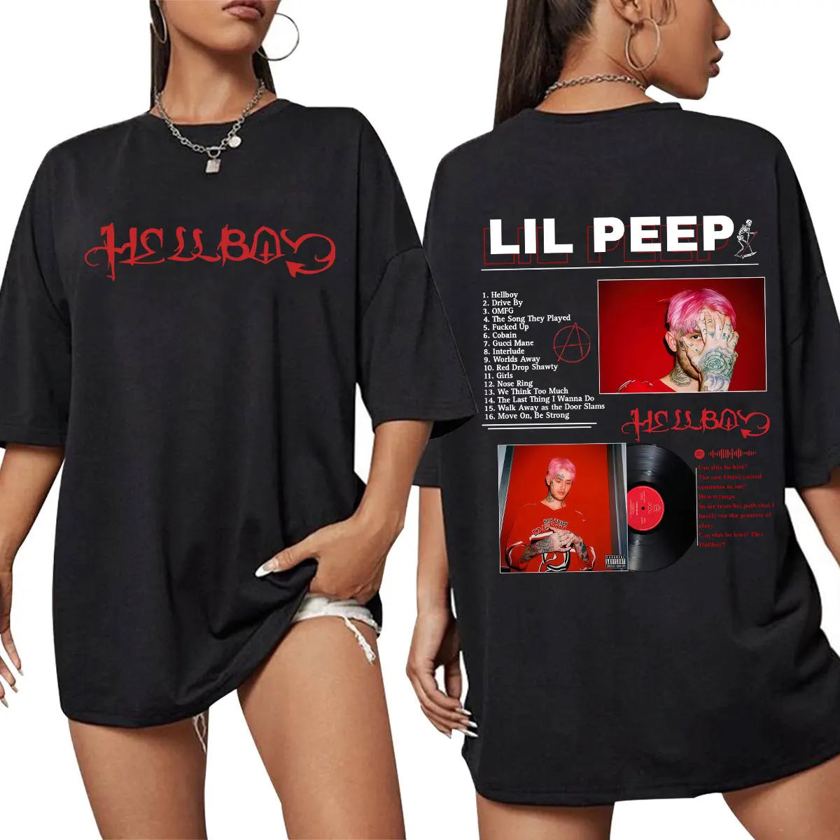 2025 Sommer Rapper Lil Peep Crybaby Hellboy 100 % reine Baumwolle bedrucktes T-Shirt Damen Kleidung Hip Hop Gemütliche übergroße Kurzarm