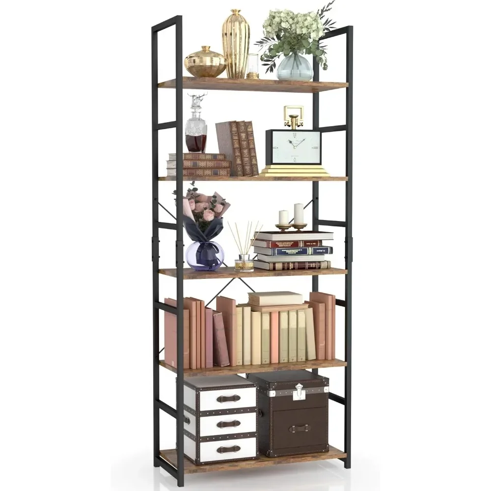 

5 Tier Bookshelf, Tall Bookcase Shelf Storage Organizer, Modern Book Shelf for Bedroom, Living Room and Home Office, Vint