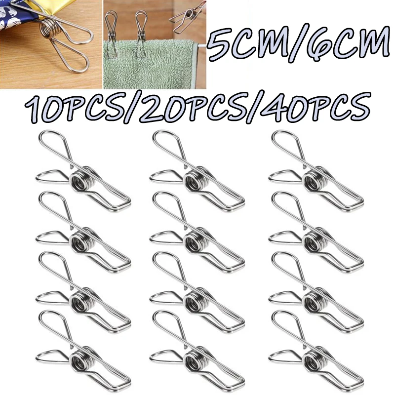 

5CM 6CM Stainless Steel Clips 10/20/40 Clothes Pins Pegs Holders Clothing Clamps Sealing Clip Household Multipurpose Clothespin