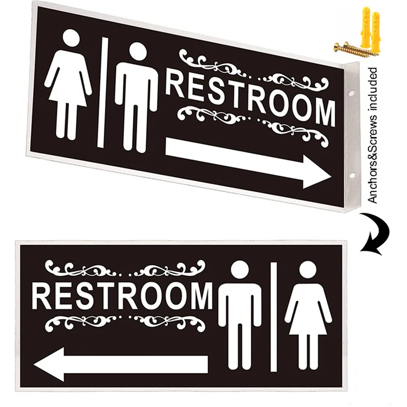 ABJO-Double Sided Metal Restroom Sign Aluminum Bathroom Flag For Business Bathroom Door Restrooms For Home Office