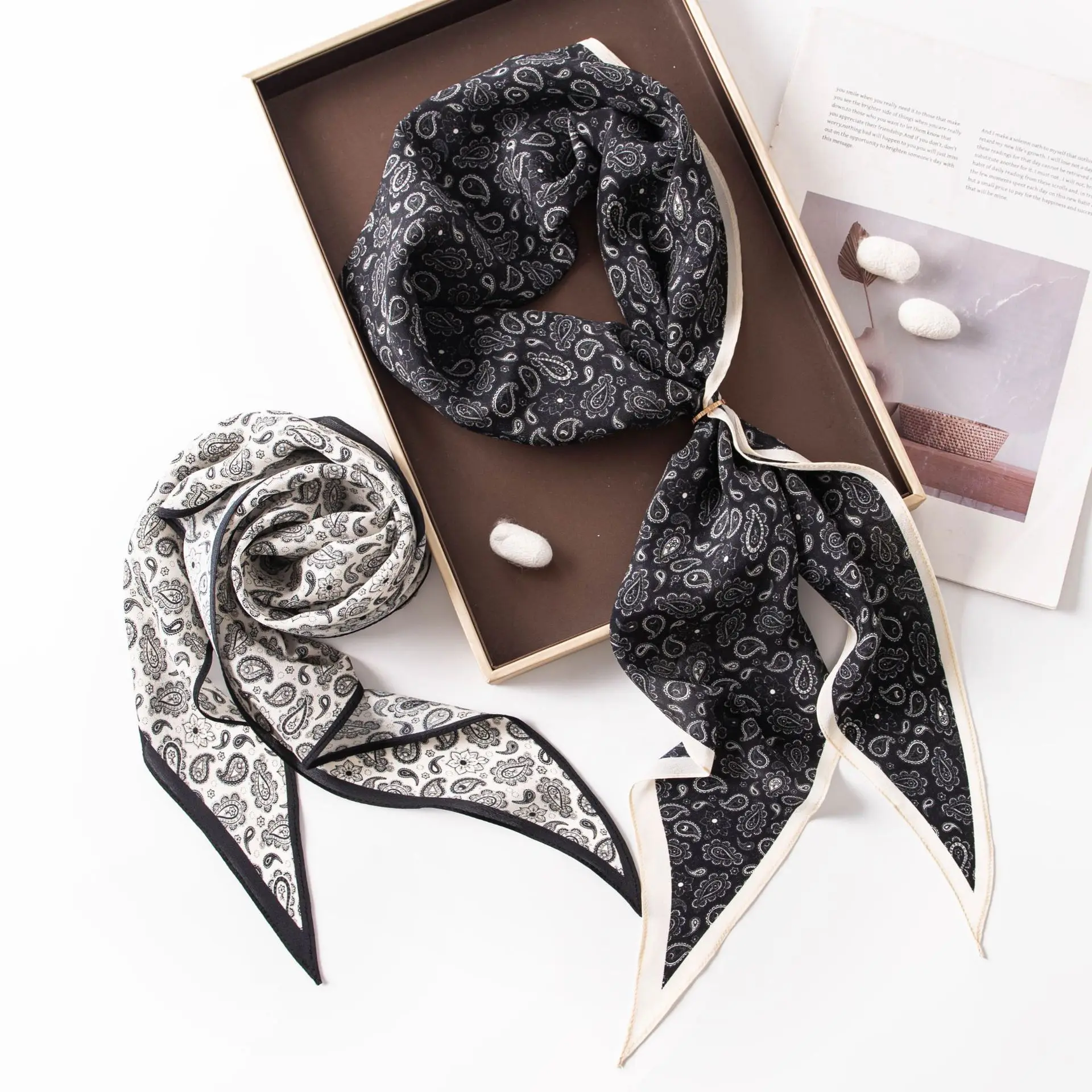 

Универсальный элегантный шарф из креп-де-шин, двусторонний платок с мелким принтом кешью, солнцезащитная шаль для женщин