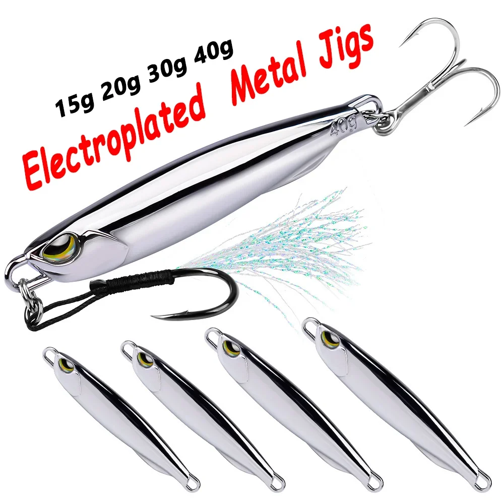 Electroplated Metal Jig 15g 20g 30g 40g Zinc Alloy Jigging Lures Iron Plate Bait Mackerel Bass Salmon Fishing Tackle