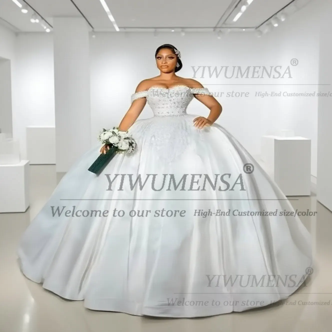 

Luxury Lace Appliques Beading Crystals Wedding Dresses For Bridal Customized Off Shoulder A Line Bridal Gowns Formal Party Dress