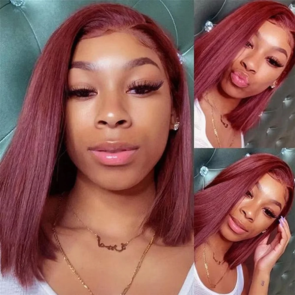 

Short Bob Wig 99J Burgundy Human Hair 13x4 Lace Frontal Wig Straight Red Color 7x5 Glueless Wigs Ready To Wear For Women Pre Cut