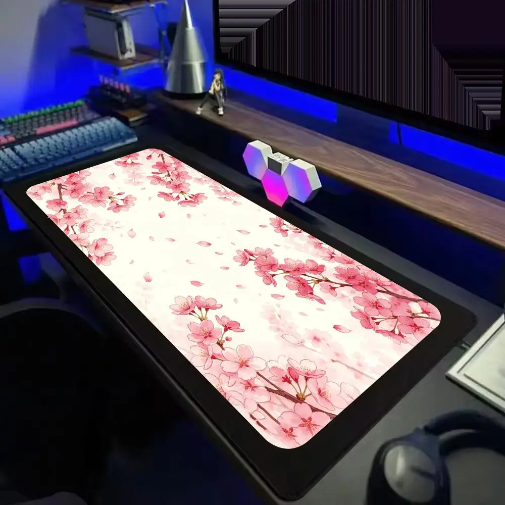 Sakura Petals Gaming Mouse Pad, Large Thick Lock-edge Non-slip Desk Mat, for Work & Play, Aesthetic Room Decor for Girls