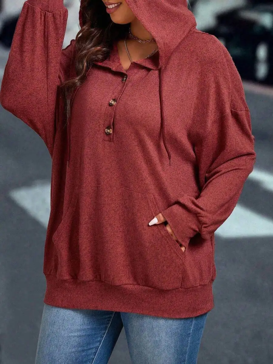 Bluza z kapturem plus size, jednolita, ze sznurkiem, kieszeniami, długim rękawem, na ukończenie szkoły, powrót do szkoły.