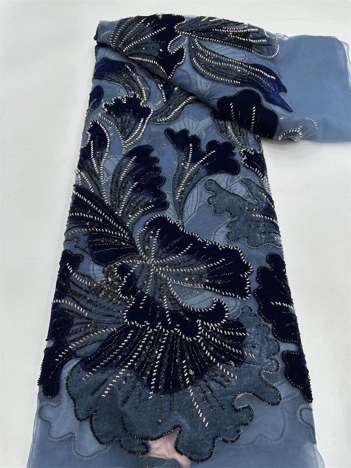 

African Lace Fabric 2025 High Quality Lace French Tulle Sequins Embroidery Beads Tulle Lace Fabric for Party Dress Women VXZ6329