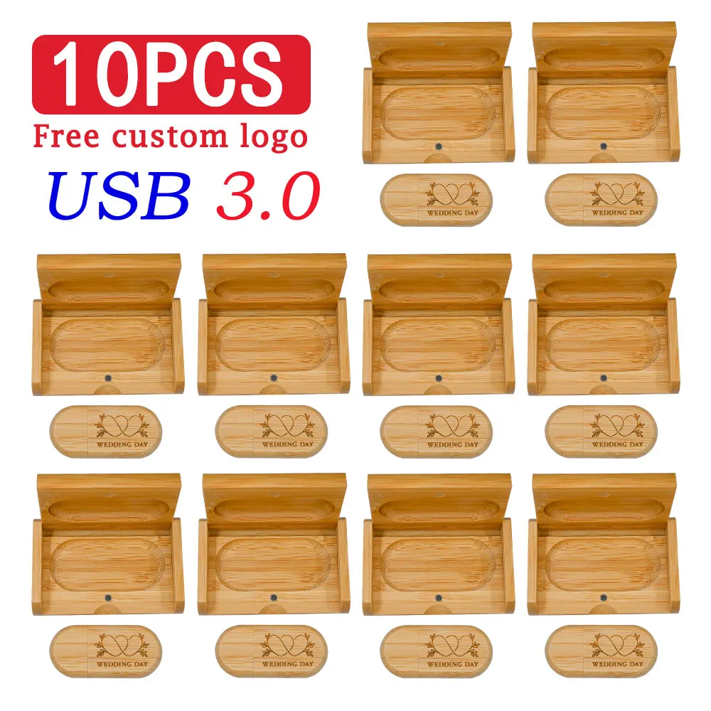 10pcs/Lot (Customizable LOGO) USB Flash Drive 3.0 Wooden Pendrive 4GB 8GB 16GB 32GB 64GB 128GB Memory Stick Wedding Gift