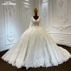 Jancember Modern Brand New Wedding Dresses For Women Lace Ball Gown Lace Up Full Sleeves vestidos novias boda LSCJ31