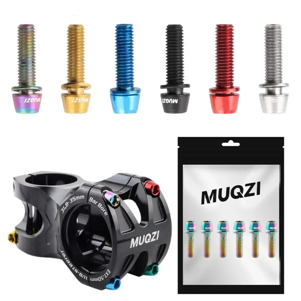 6PCS Durable M5x17mm Stem Bolts Bicycle Handlebar with Washer Stem Screw Titanium-plated Steel MTB Road Bike Stem Riser Screw