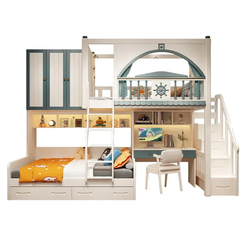 

Children's bunk beds, staggered small apartment double beds, high and low child and mother beds