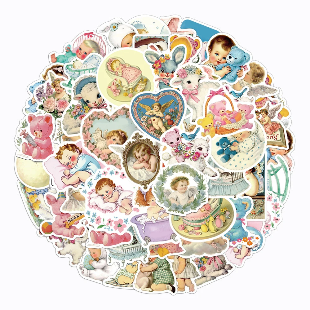 

10/30/50pcs Vintage Baby Aesthetic Art Stickers Cute Decal Toy DIY Stationery Phone Notebook Waterproof Graffiti Sticker for Kid