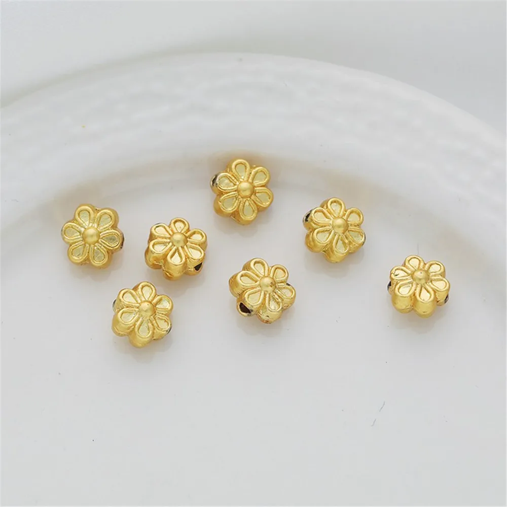 

18K Gold Color-Changing Double-sided Bracelet with Six-petal Flower Hole, Beaded Homemade Jewelry Accessories, 6mm