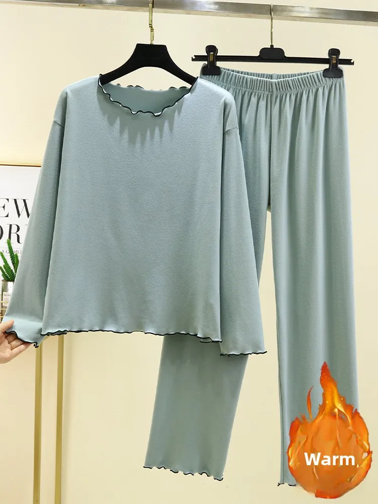 

Теплый зимний пижамный комплект Thiened, женская свободная домашняя одежда, повседневный костюм из двух предметов Sle Long Sve round Ne