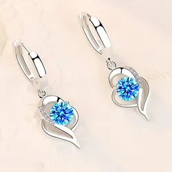 Pendientes de plata de ley 925 para mujer, joyería de moda, alta calidad, azul, rosa, blanco, púrpura, cristal de circón, superventas