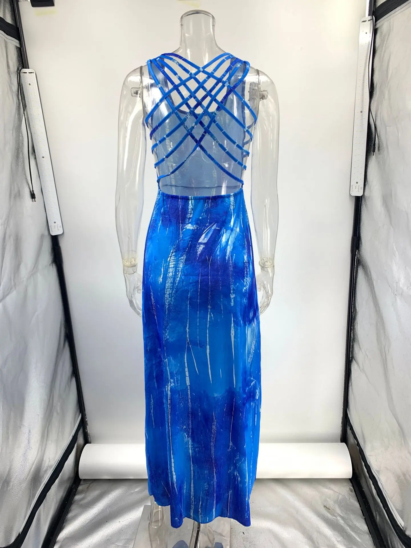 Summer Women's Sexy Casual Multi-color Slim Fitting Robe Women's Suspender Backless Cross Long Dress Afraid Of Party Clothing