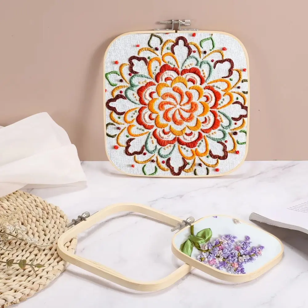 Adjustable Square Embroidery Hoop Set Bamboo Wood DIY Project Stitching Frame Reusable Portable Punch Needle Hoop