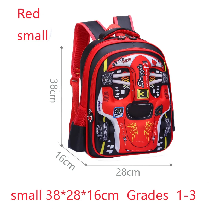 NONE Wasserdichter, leichter 3D-Auto-Rucksack, Kindergarten-Kind-Vorschulrucksack, junge Kinder, Jungen, Mädchen, Schultasche, Grundschule, Rot, Blau 10