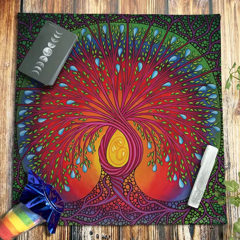 Rainbow Tree of Life Tarot Tablecloth Velvet Altar Cloth Pagan Oracle Card Pad Board Games Witchcraft Astrology Boho Tapestries