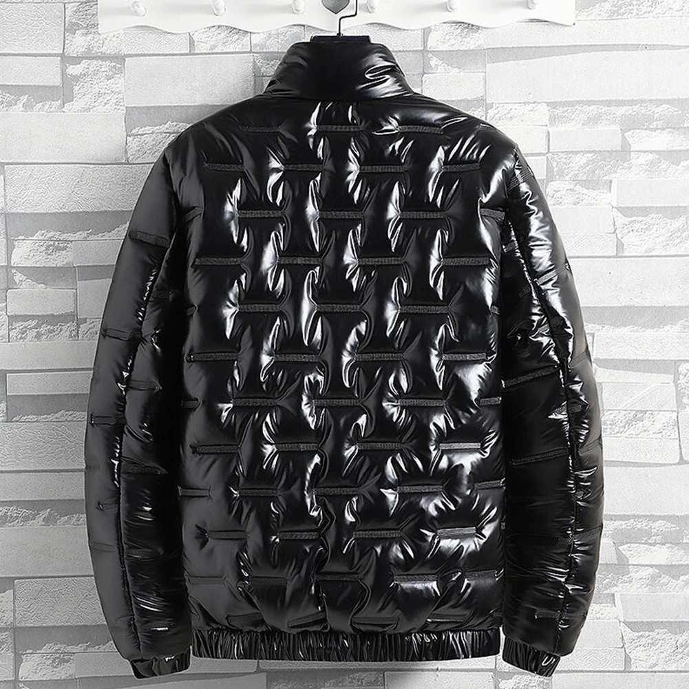 نمط غير رسمي للاستخدام الخارجي سترة فضية للرجال بقلنسوة معطف منتفخ لامع مبطن ملابس خارجية لامعة ملابس شتوية غير رسمية #1