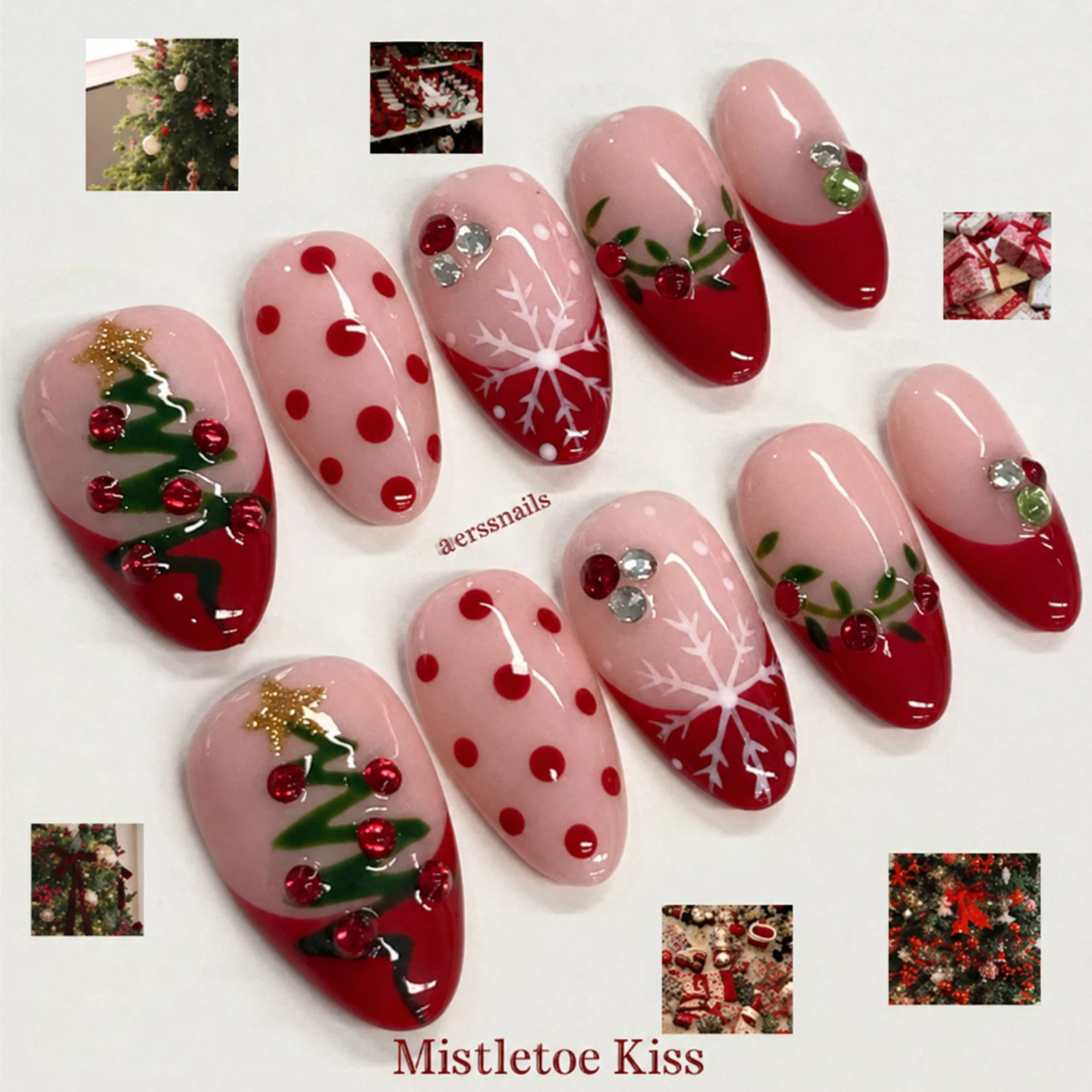 Nail Art Xmas - Красные французские накладные ногти, 30 шт.,