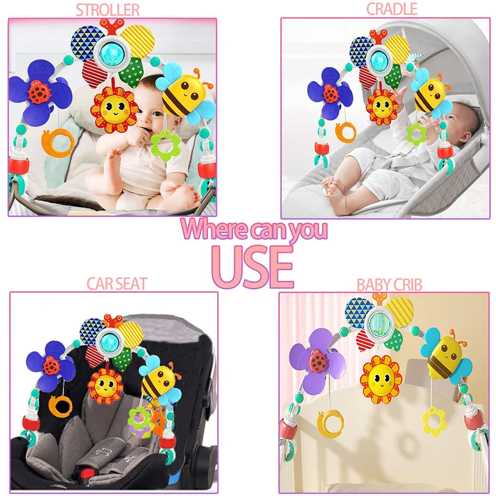 Baby Stroller Arch Toy Infant Car Seat Adjustable Mobile Activity Arch Play Accessories Sensory Travel Crib Toys for Toddler