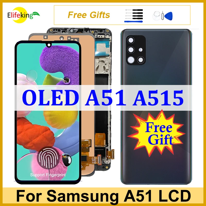 

Super AMOLED For Samsung Galaxy A51 A515 Display Touch Screen A515FN/DS A515F Digitizer Assembly Replacement With Fingerprint