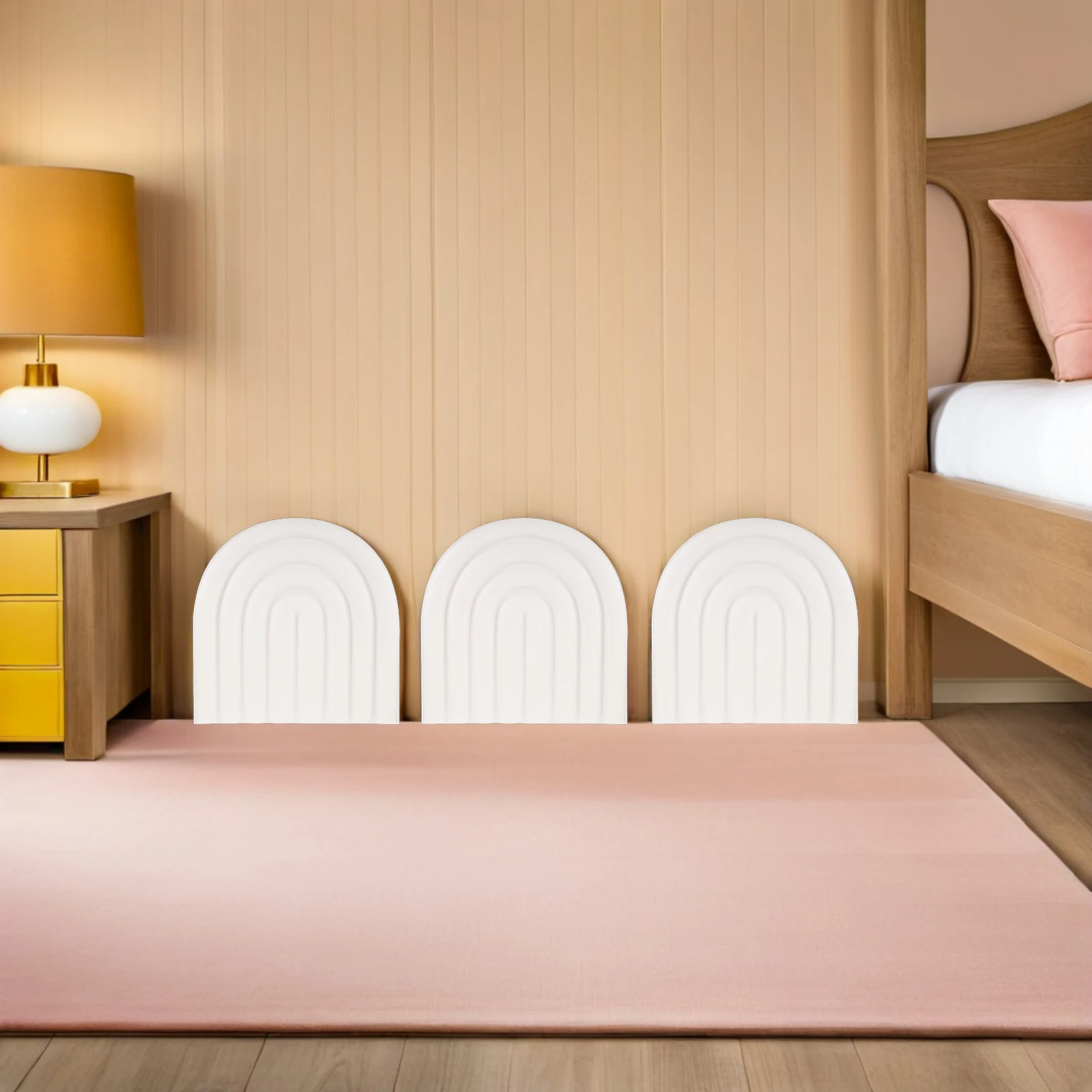 

Arch Shape Anti-Collision Wall Padding for Kids Room - White 3D PU Foam Wall Cushion - Soft Adhesive Panel for Bedroom Headboard