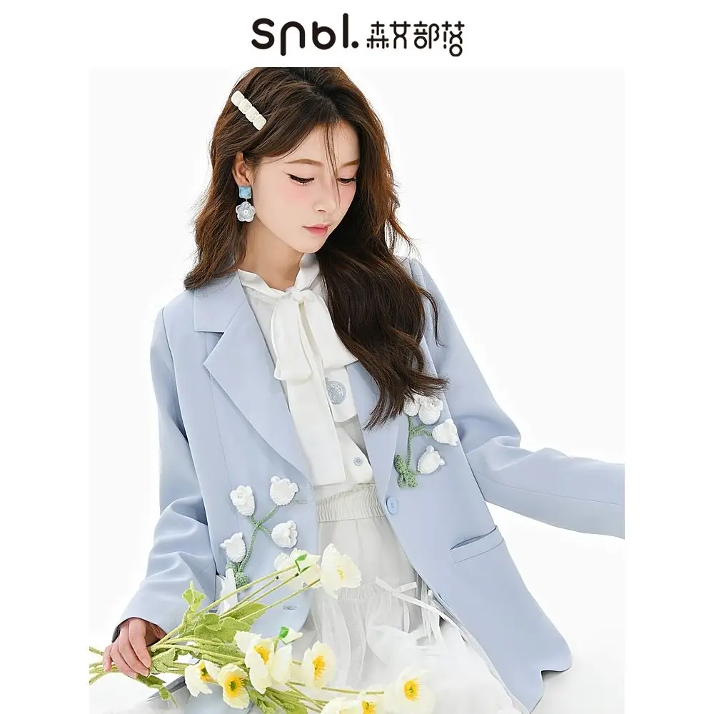 Sweet Blue Flower Suit Suit Coat Women Spring Autumn New 2023 Fashion Casual Coat