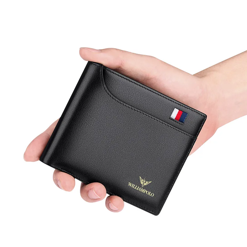 WILLIAMPOLO Luxury Brand Men Wallet Genuine Leather Bifold Wallet Bank Credit Card Case ID Holders Male Coin Purse Pockets