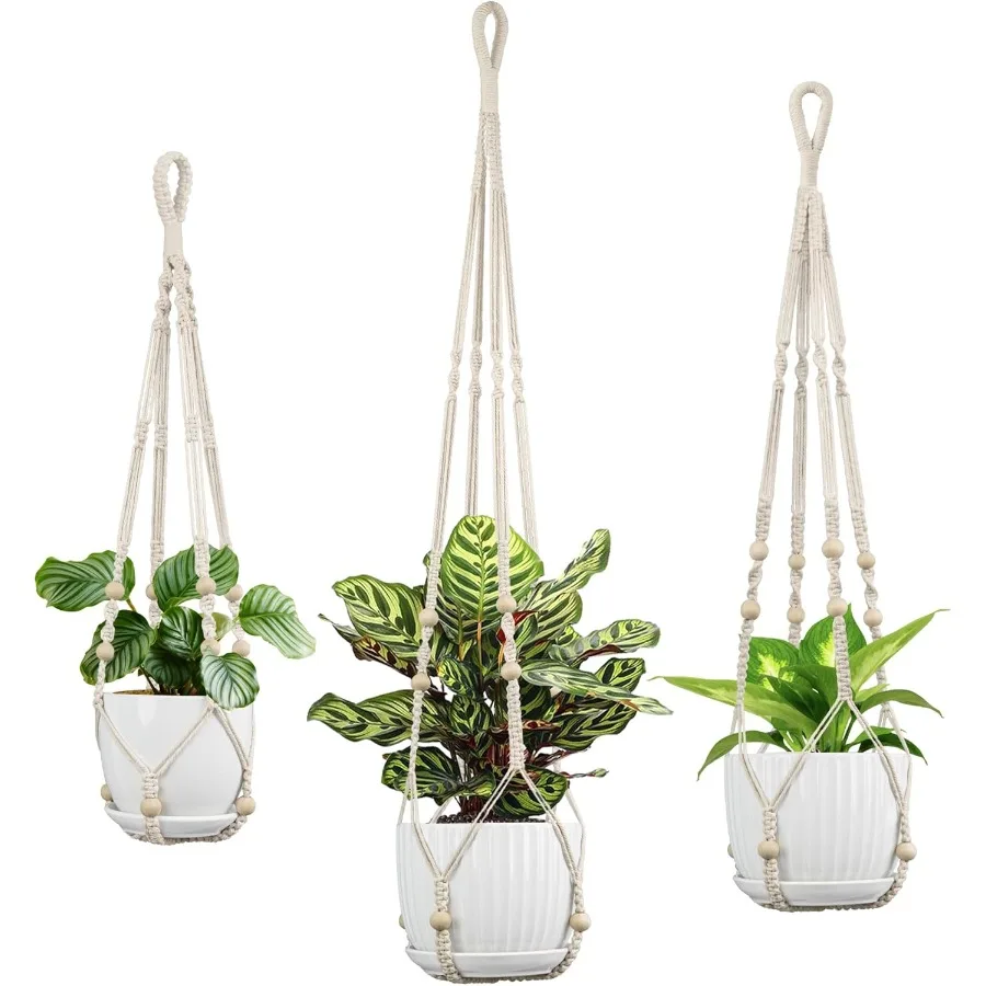 

3 Pack Macrame Plant Hanger 43 35 29 Different Sizes Hanging Planter Basket Flower Pot Holder for Indoor Outdoor with Wood Bead
