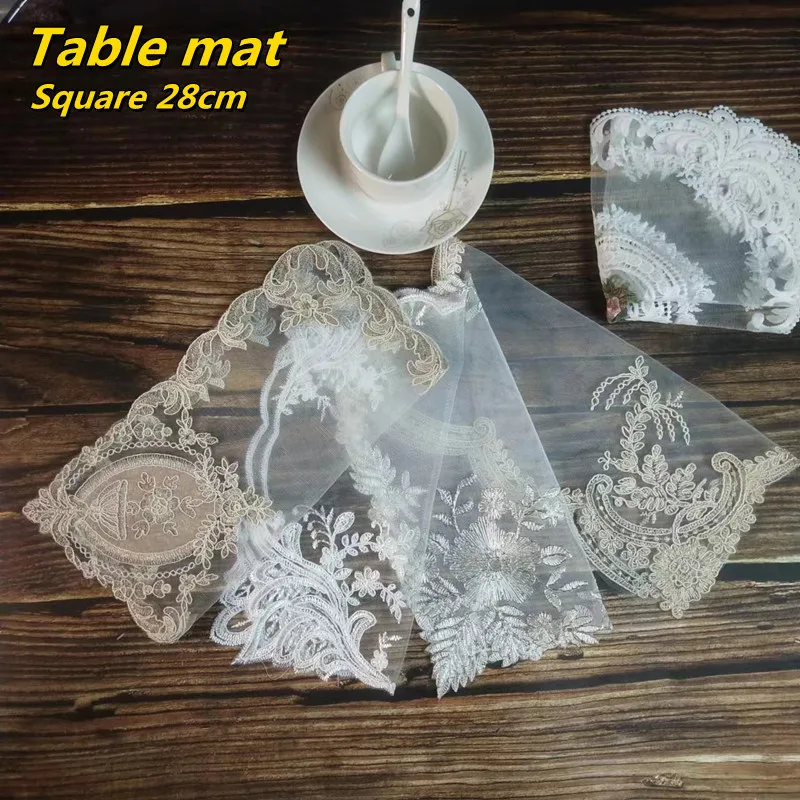 

Low-priced European Square Mesh Embroidered Table Mat Coaster Plate Bowl Vase Pad Antique Jewelry Box Cover Furniture Decoration