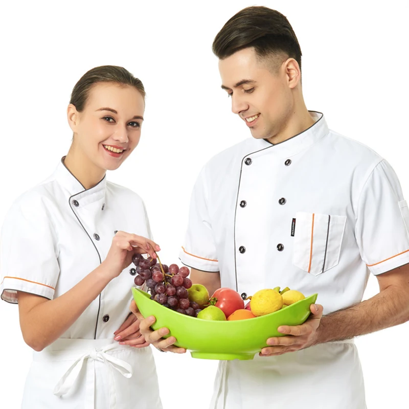 Neue Unisex Küche hotel Chef Uniform Bäckerei Lebensmittel Service Kochen Kurzarm shirt Atmungsaktiv Zweireiher Koch Jacke kleidung