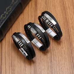 Trendy Lederen Armbanden Voor Mannen Armband 21Cm Meerlagig Gevlochten Touw Armbanden Voor Mannelijke Sieraden Geschenken