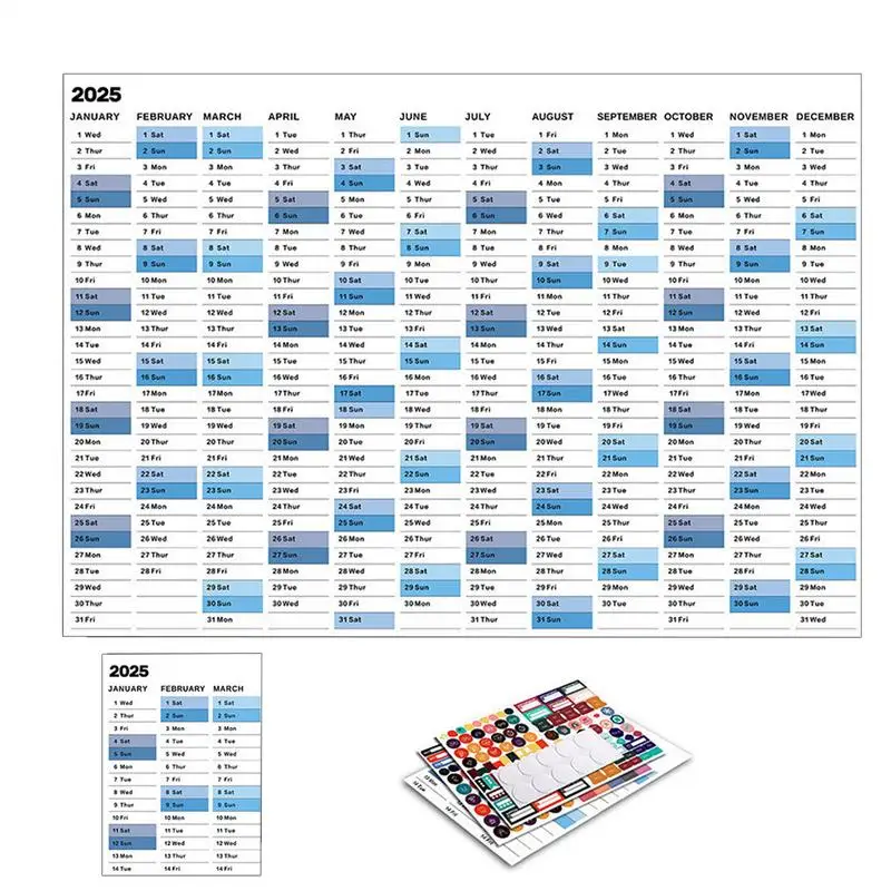 2025 달력 벽 플래너 스티커 포함, 두꺼운 종이 포스터 달력, 1 월 2025 일 ~ 12 월 2025 홈 일정